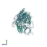 PDB entry 1ckj coloured by chain, side view.