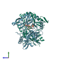 PDB entry 1ckm coloured by chain, side view.