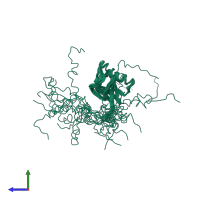 PDB entry 1ckv coloured by chain, ensemble of 14 models, side view.