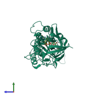 PDB entry 1cl0 coloured by chain, side view.