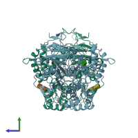 PDB entry 1cle coloured by chain, side view.