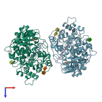 PDB entry 1cle coloured by chain, top view.