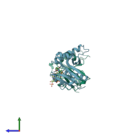 PDB entry 1cm0 coloured by chain, side view.