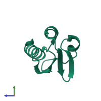 PDB entry 1cm3 coloured by chain, side view.