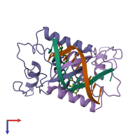 PDB entry 1cma coloured by chain, top view.