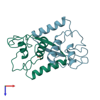 PDB entry 1cmb coloured by chain, top view.