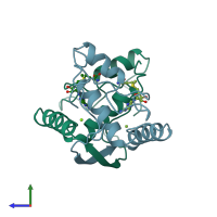 PDB entry 1cmc coloured by chain, side view.