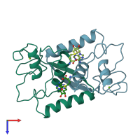 PDB entry 1cmc coloured by chain, top view.