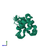 PDB entry 1cmf coloured by chain, ensemble of 20 models, side view.