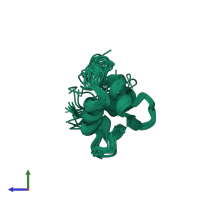 PDB entry 1cmg coloured by chain, ensemble of 20 models, side view.