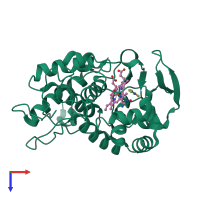 PDB entry 1cmp coloured by chain, top view.