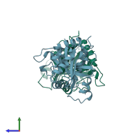 PDB entry 1cmv coloured by chain, side view.