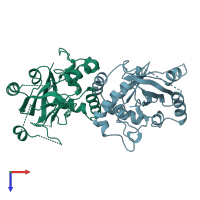 PDB entry 1cmv coloured by chain, top view.