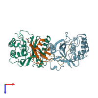 PDB entry 1cmx coloured by chain, top view.