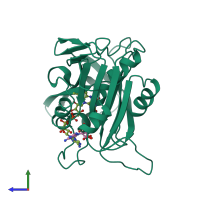 PDB entry 1cnf coloured by chain, side view.