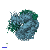 PDB entry 1cnp coloured by chain, ensemble of 22 models, side view.