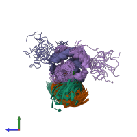 PDB entry 1co0 coloured by chain, ensemble of 15 models, side view.