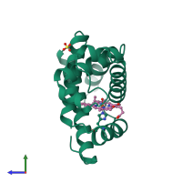 PDB entry 1co8 coloured by chain, side view.
