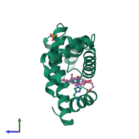 PDB entry 1co9 coloured by chain, side view.