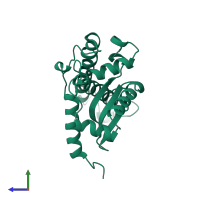 PDB entry 1coj coloured by chain, side view.