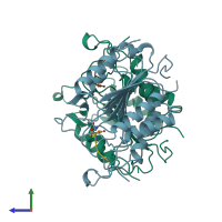 PDB entry 1cp3 coloured by chain, side view.
