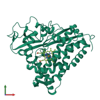 PDB entry 1cp4 coloured by chain, front view.