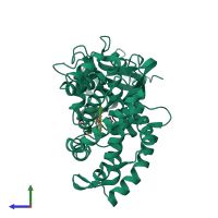 PDB entry 1cp4 coloured by chain, side view.