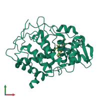 PDB entry 1cpe coloured by chain, front view.