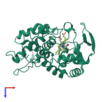 PDB entry 1cpe coloured by chain, top view.