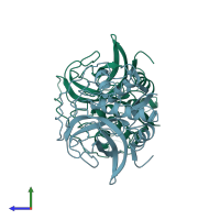 PDB entry 1cpj coloured by chain, side view.