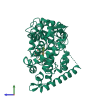 PDB entry 1cpt coloured by chain, side view.