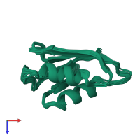 PDB entry 1cpz coloured by chain, ensemble of 20 models, top view.