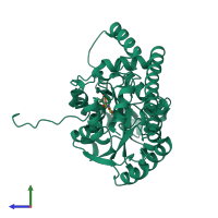 PDB entry 1cq6 coloured by chain, side view.