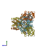 PDB entry 1cqi coloured by chain, side view.