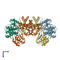 PDB entry 1cqi coloured by chain, top view.