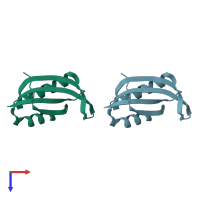 PDB entry 1cqm coloured by chain, top view.