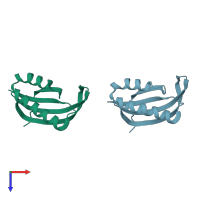 PDB entry 1cqn coloured by chain, top view.