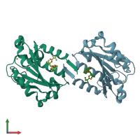 PDB entry 1cqp coloured by chain, front view.