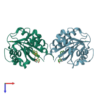 PDB entry 1cqp coloured by chain, top view.