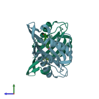PDB entry 1cqs coloured by chain, side view.