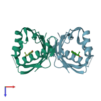 PDB entry 1cqs coloured by chain, top view.