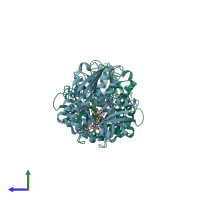 PDB entry 1cqx coloured by chain, side view.