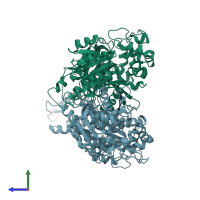 PDB entry 1cqz coloured by chain, side view.