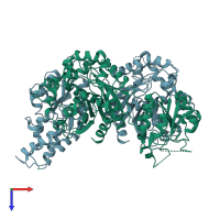 PDB entry 1cqz coloured by chain, top view.