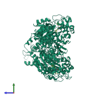 Homo dimeric assembly 1 of PDB entry 1cr6 coloured by chemically distinct molecules, side view.