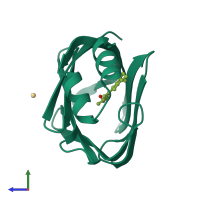 PDB entry 1crb coloured by chain, side view.