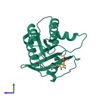 PDB entry 1crq coloured by chain, side view.