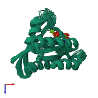 PDB entry 1crr coloured by chain, ensemble of 20 models, top view.