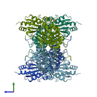 PDB entry 1cs1 coloured by chain, side view.