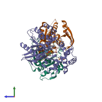 PDB entry 1cs4 coloured by chain, side view.